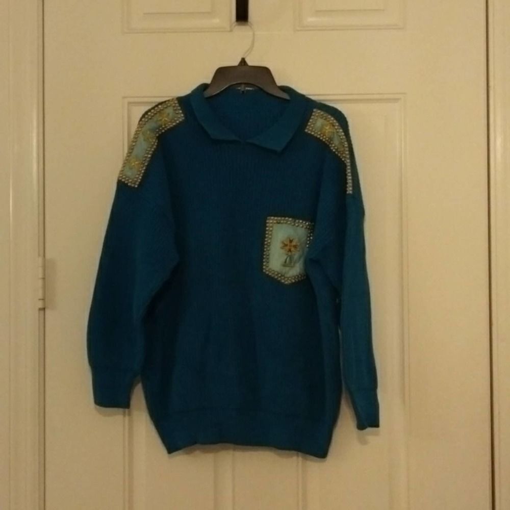 Gold stud cotton cable knit sweater Women 3X